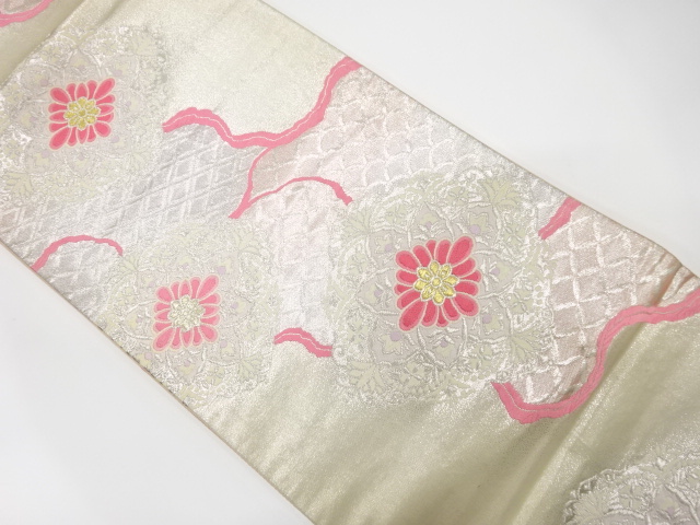 JAPANESE KIMONO / ANTIQUE FUKURO OBI / SILK / WOVEN FLOWER CREST